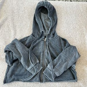 Crop Distressed Grey Zip Up Sweater